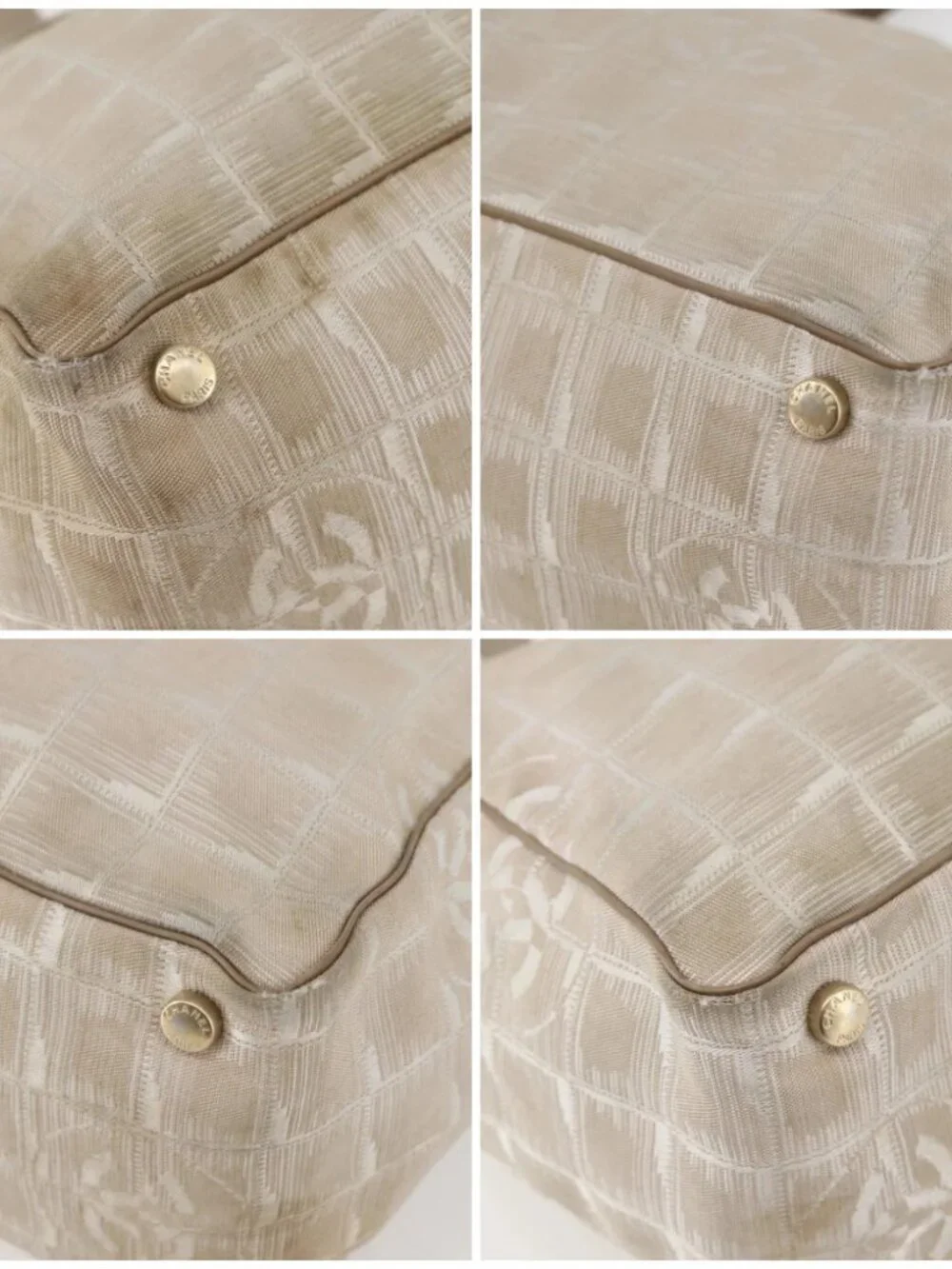 CHANEL New Travel Line Tote Bag Nylon Beige Gold CC Auth ti3423